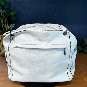 White Leather Plinio Visona Tote Overnight Bag